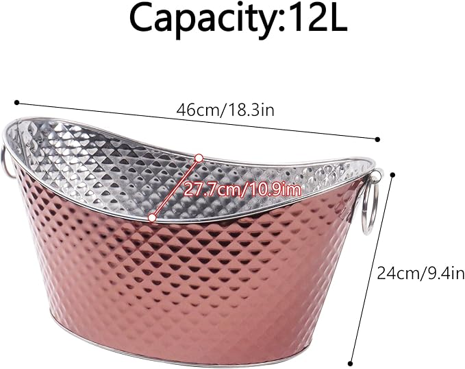 Klmnop Large Ice Bucket, 12L Stainless Steel Beverage Tub with Handles, Rose Gold Drink Tub&Drink Buckets for Parties(RoseGold)