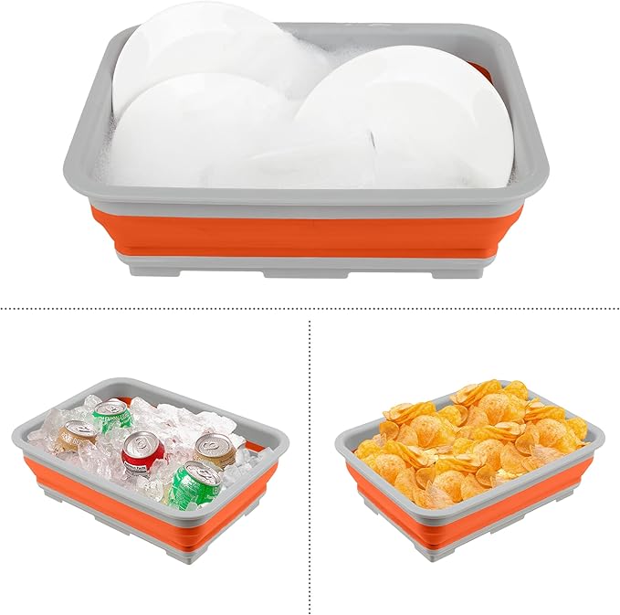 Collapsible Ice Bucket - 7.27-Liter Portable Outdoor Multi-Use Basin, Dish Tub, and Storage Basket for Camping and Tailgating by Wakeman (Orange)