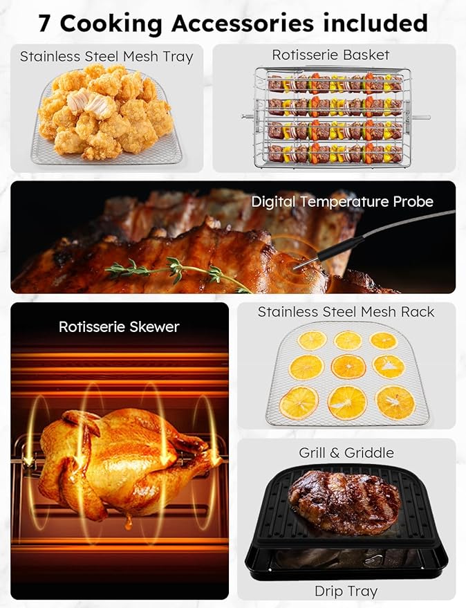 Nuwave Brio 15.5Qt Air Fryer Rotisserie Oven, X-Large Family Size, Powerful 1800W, 4 Rack Positions, 50°-425°F Temp Controls, 100 Presets & 50 Memory, Integrated Smart Thermometer, Linear T Technology