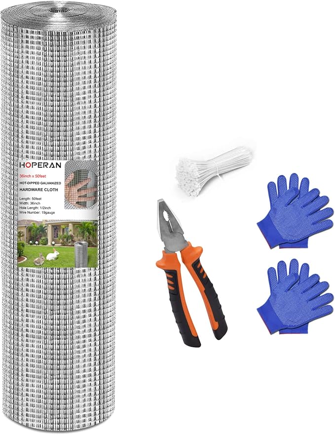 HOPERAN Hardware Cloth 1/2 Inch 36 x 50 ft - 19 Gauge Chicken Wire Fencing, Galvanized Wire Mesh Roll, Welded Wire Fence, Chicken Coop Wire Fence Gopher Wire Rabbit Wire Poultry Netting Cage
