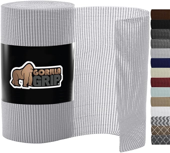 Gorilla Grip powerGRIP Drawer Shelf and Cabinet Liner, Thick Strong Hold, Non-Adhesive Liners Protect Kitchen Cabinets and Cupboard, Bathroom Drawers, Easy Install, Breathable Mat, 20" x30' Light Gray
