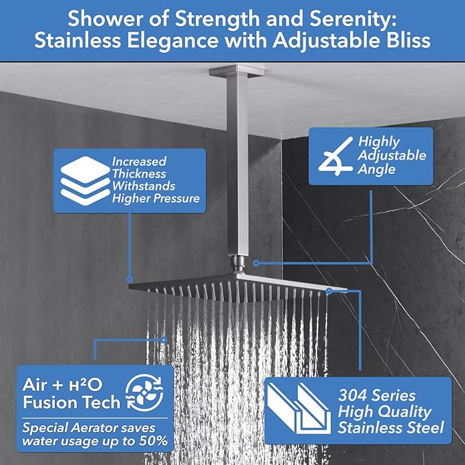 VANFOXLE Shower Faucet Set Brushed Nickel Shower System,Four Modes Shower Faucet with 2 in 1 Handheld,Ceiling Mount 10 Inch Shower Head with Waterfall Spout, 4 PCS Dual Modes Body Jets