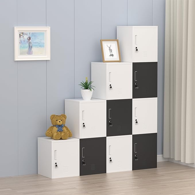 Metal Storage Locker Cabinet with Locking Door and Adjustable Shelf for Home Office Classroom Workshop Organization (White)