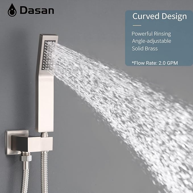 Brushed Nickel Shower System with 4 PCS Shower Body Spray Jets & 12’’ Ceiling Shower Head & Handheld Spray, DASAN Full Body Shower Faucet System with Jets Rainfall Shower Combo Set, SA-SS03BBN-S12C