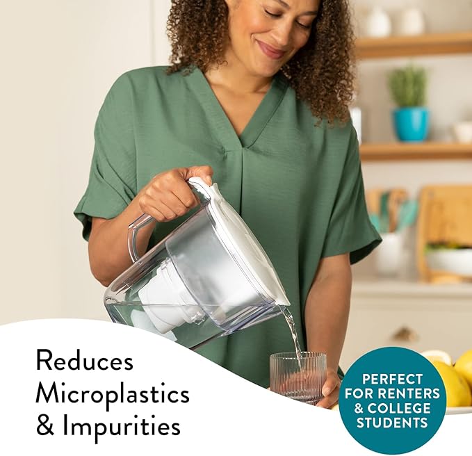 Aqua Optima 5-Cup Water Filter Pitcher Bundle Pack for Tap and Drinking Water with 6 Evolve+ Filter, Reduces Microplastics, Improves Taste, BPA Free, WQA Certified, Daisy Design (White)