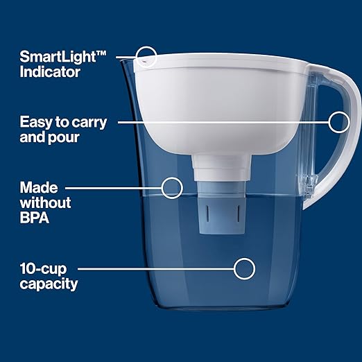 Brita Everyday Elite Water Filter Pitcher with SmartLight Filter Change Indicator, BPA-Free, Reduces 99% of Lead, Lasts Six Months, Includes 1 Filter, Large - 10-Cup, White