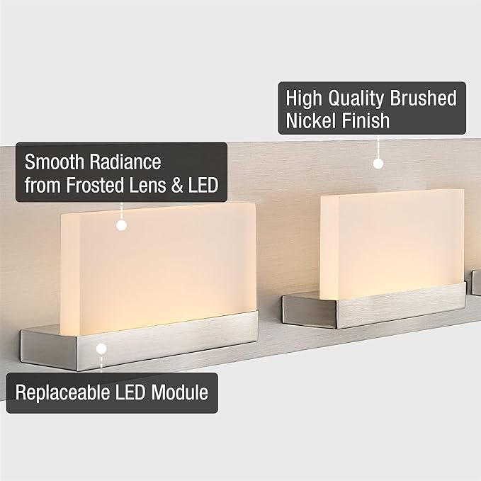 Kira Home Everett 48" Modern 6-Light 60W Integrated LED (360W eq.) Bathroom/Vanity Light, Rectangular Acrylic Lenses, Energy Efficient, Eco-Friendly, 3000k Warm White Light, Brushed Nickel Finish