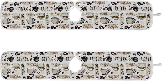 Coffee Theme Faucet Water Catcher Mat 2 Pack Coffee Cup Beans Drying Mat Absorbent Bathroom Faucet Handle Drip Catcher Tray Bar RV Kitchen Sink Splash Guard 30x5 Inches