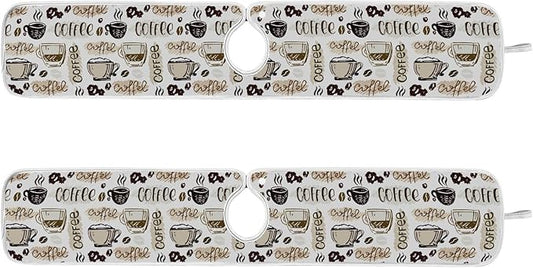Coffee Theme Faucet Water Catcher Mat 2 Pack Coffee Cup Beans Drying Mat Absorbent Bathroom Faucet Handle Drip Catcher Tray Bar RV Kitchen Sink Splash Guard 30x5 Inches