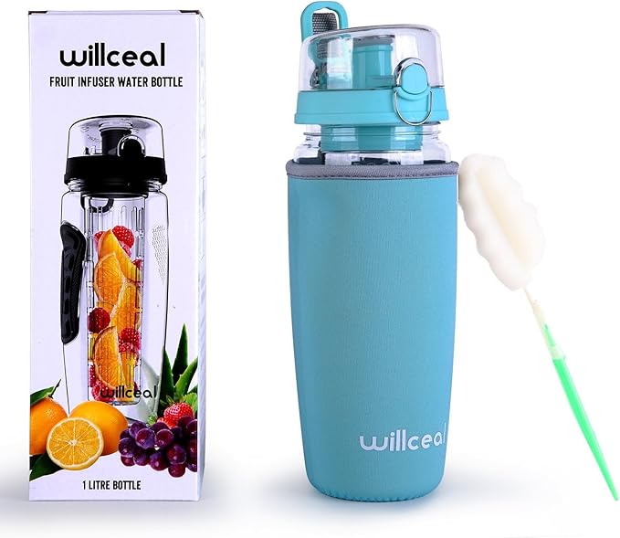 Fruit Infuser Water Bottle 32oz- Durable, Large - BPA Free Tritan, Flip Lid, Leak Proof Design - Sports, Camping
