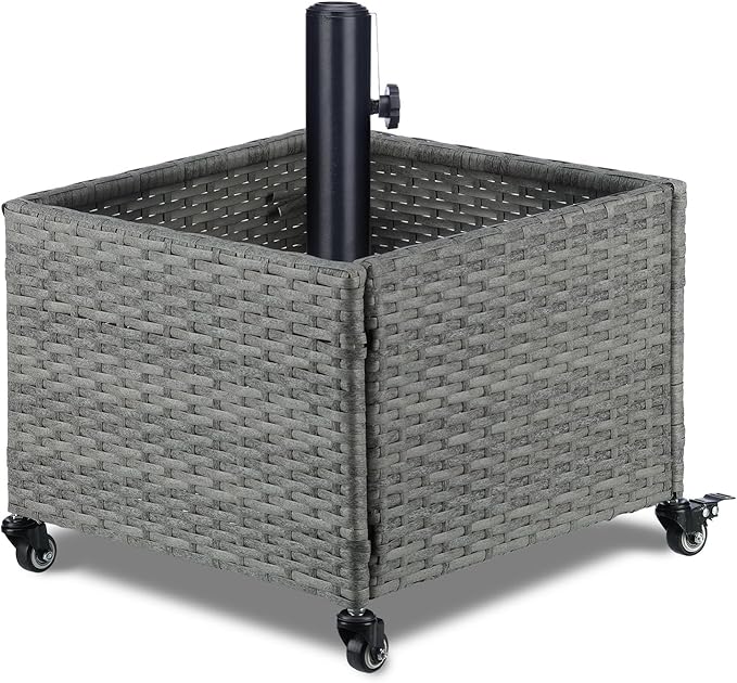 LEWIS&WAYNE Outdoor Umbrella Base with Fillable Planter Box Heavy Duty Patio Umbrella Stand with 4 Wheels Rolling Umbrella Holder for Outdoor Patio Deck Garden