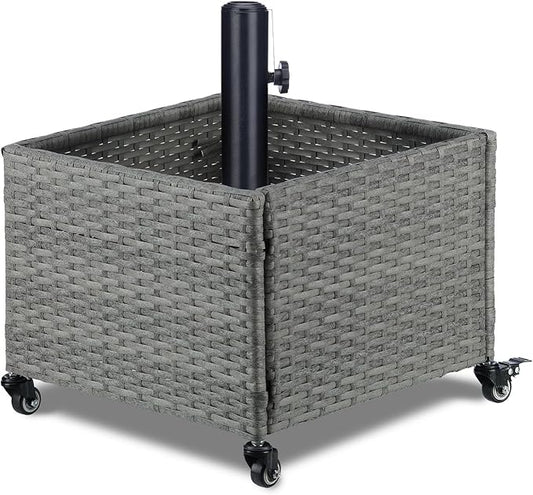 LEWIS&WAYNE Outdoor Umbrella Base with Fillable Planter Box Heavy Duty Patio Umbrella Stand with 4 Wheels Rolling Umbrella Holder for Outdoor Patio Deck Garden