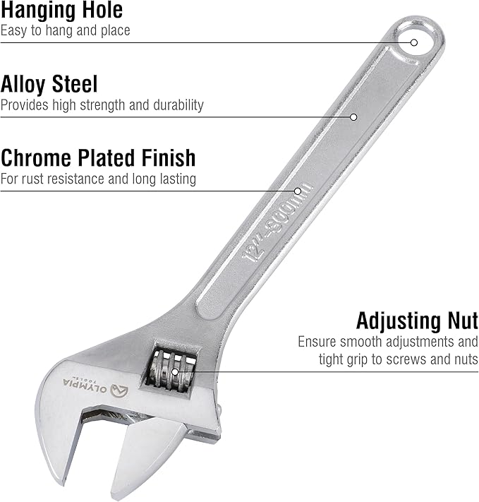 Olympia Tools 01-012 12" Adjustable Wrench