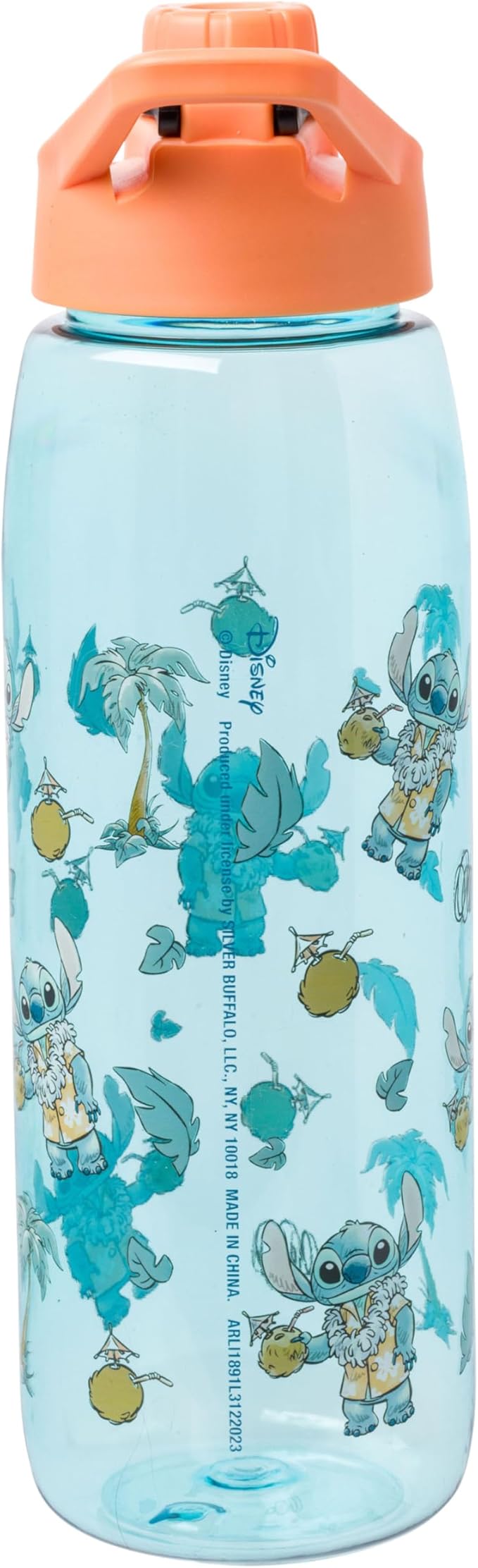 Silver Buffalo Disney Lilo and Stitch Tropical Water Bottle with Screw-on Lid Featuring Stitch, 28 Ounces