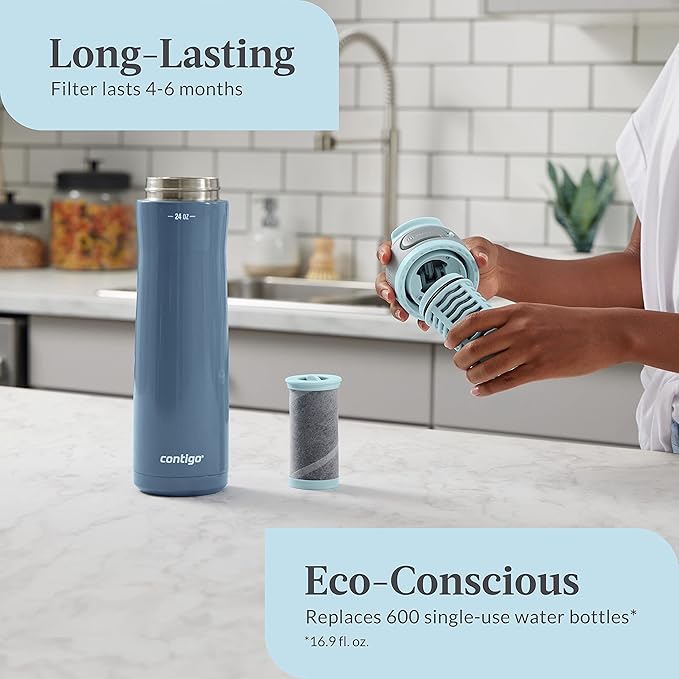 Contigo Clybourn Chill Stainless Steel FreeFlow Filter Water Bottle with AUTOSEAL, 24oz., Dark Ice