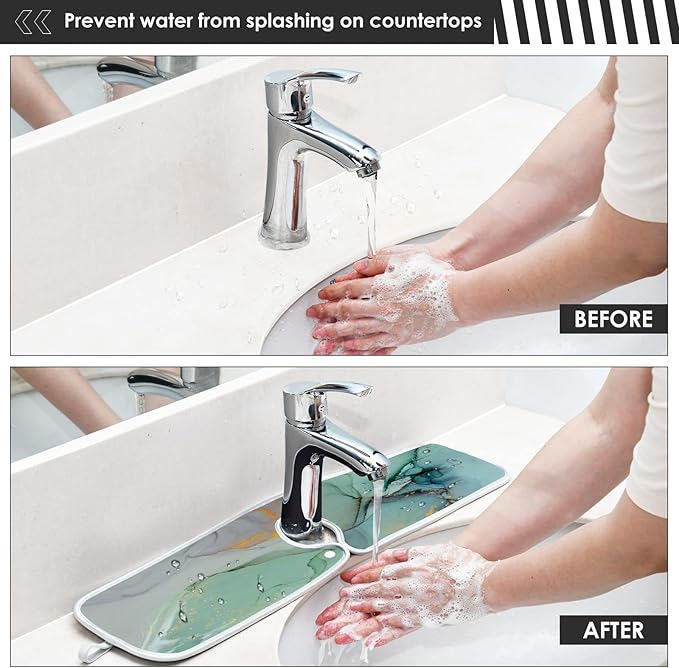 Marble Turquoise Green Faucet Water Catcher Mat 2 Pack Tie Dye Gray Purple Drying Mat Absorbent Bathroom Faucet Handle Drip Catcher Tray Bar RV Kitchen Sink Splash Guard 23x5 Inches