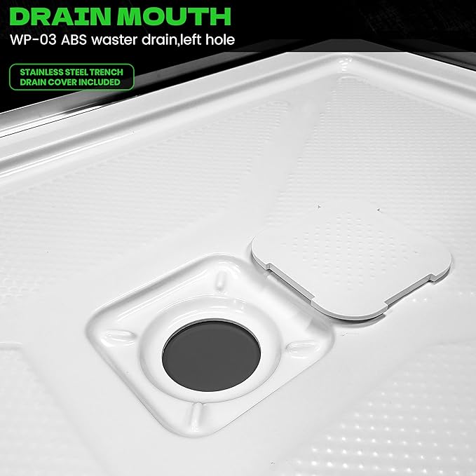 Shower Base in White Left Drainer Cover, Rectangular Shower Pan 48 "×32"×2.8", Anti-Slip Acrylic Shower Base for Bathroom