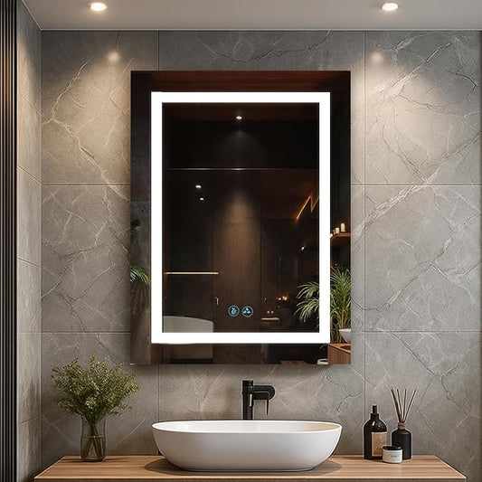 Blossom LED Mirror Medicine Cabinet with Lights, 24x32 Inch | Left Hinge LED Medicine Cabinet Mirror for Bathroom | Recessed or Surface with Defogger, 3 Color Dimmer | Makeup Mirror