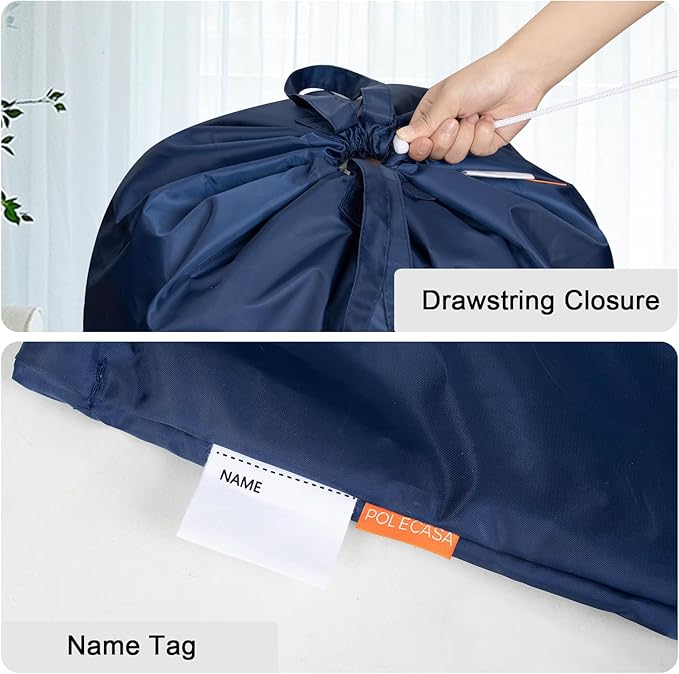 Polecasa Heavy Duty Large Laundry Bag with 130gsm Tear Resistant Fabric and Handles, Easy to Carry Durable Dirty Clothes Drawstring Bag, Perfect for College Dorm, Travel, 28”x36”, Navy