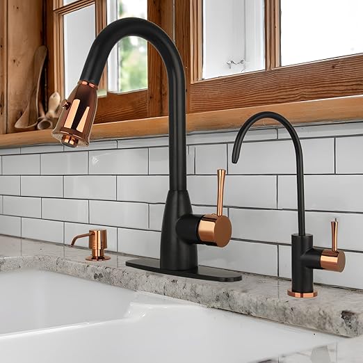 Kitchen Water Filter Faucet Fits Most Reverse Osmosis Units or Water Filtration System in Non-Air Gap, Only for Cold Water (Matte Black and Rose Gold)
