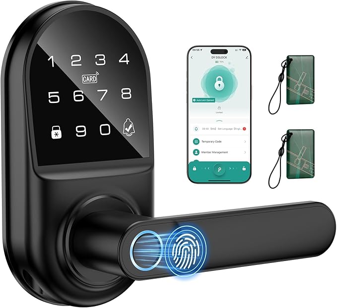 Smart keypad Door Lock with Handle，Fingerprint Keyless Entry Digital Lock with Built-in doorbell for Front Door,Bedroom,biometric Door knob