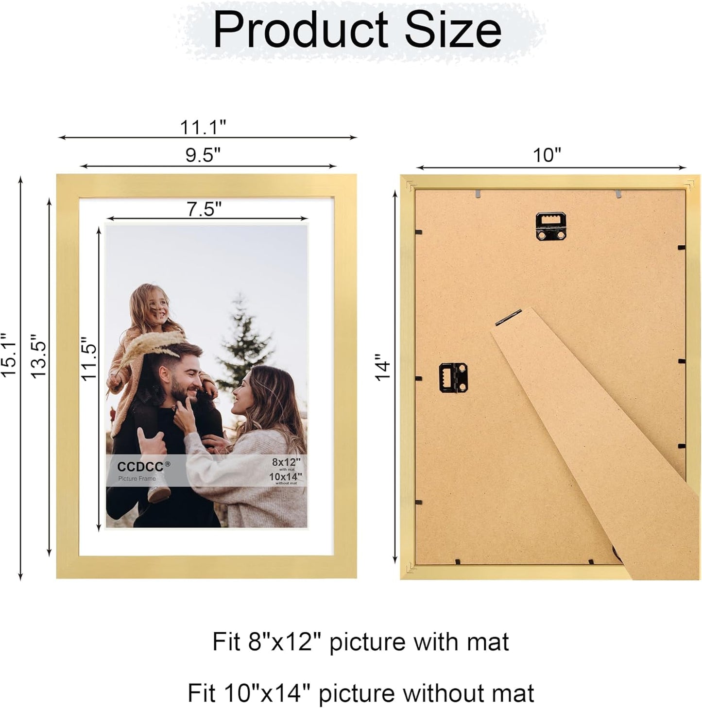 10x14 Picture Frame Set of 4, 10 x 14 Wood Photo Frames with Mat for 8x12 or 30x40cm Diamond Painting Art, Wooden Frame with Real Glass Cover for Wall and Tabletop Display,Gold