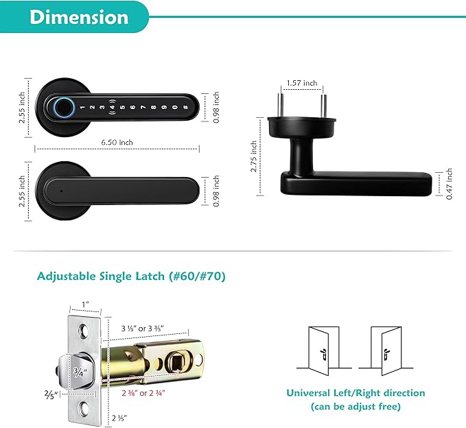 Smart Lock,CATCHFACE Fingerprint Door Lock TTlock Door Lock Keyless Entry Door Lock WiFi Smart Locks for Front Door Biometric Door Lock with Fingerprint,Free App,Share Ekey and IC Card(Matte Black)