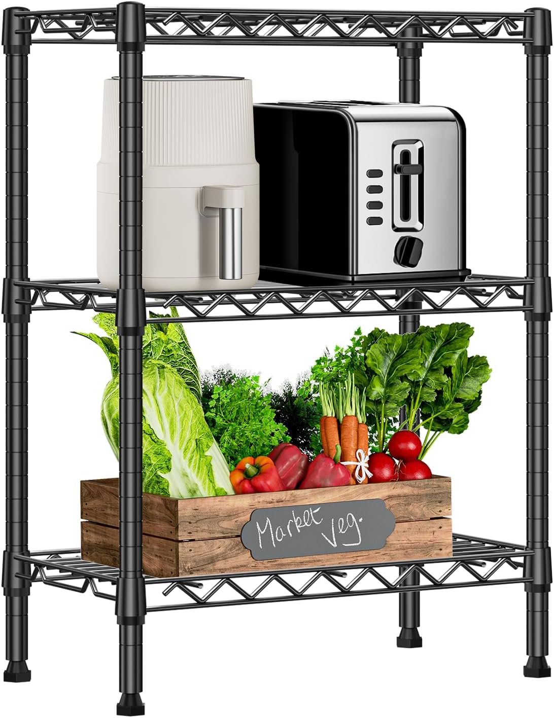 750 lbs 3 Tier Shelf Metal Storage Shelves Wire Rack Closet Organizers with PP Board for Garage Kitchen Bathroom Laundry Black 11.8" D x 21.7" W x 28.6" H
