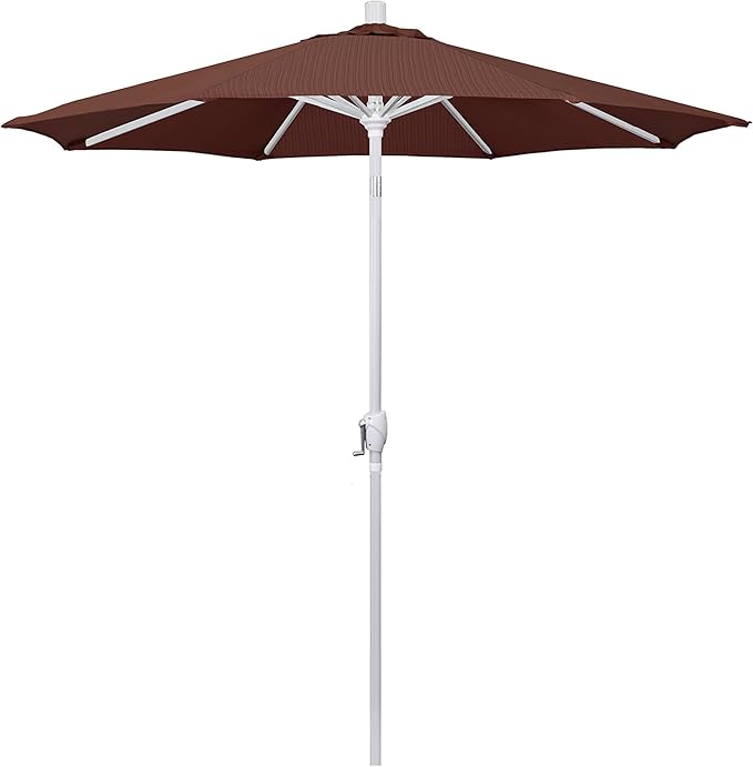 California Umbrella 7.5' Round Aluminum Market Umbrella, Crank Lift, Push Button Tilt, White Pole, Terrace Adobe Olefin