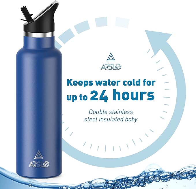 Stainless Steel Double Wall Water Bottles 17oz, Vacuum Insulated Bottle With Straw Lid, Insulated Water Bottle Keeps Water Cold for 24 Hours, Hot for 12 Hours, Hiking, Sports