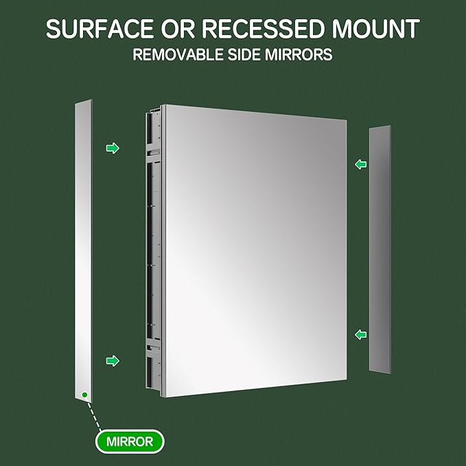 24''×30'' Bathroom Storage Cabinet with Mirror Door, Medicine Cabinet for Bathroom, Recessed/Surface Mount, Blum Hinge Soft Close Door, Right Swing