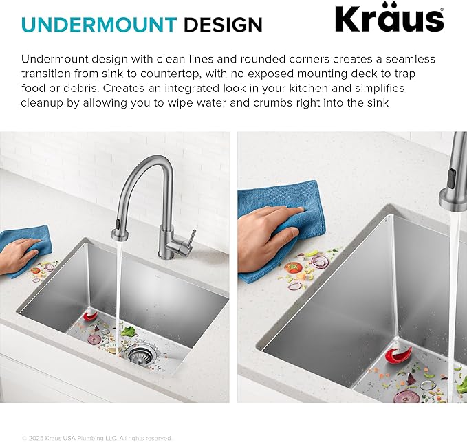 Kraus KHU101-24L Standart PRO 24-inch Undermount 16 Gauge Single Bowl Laundry and Utility Sink, 24 Inch, Tight Radius