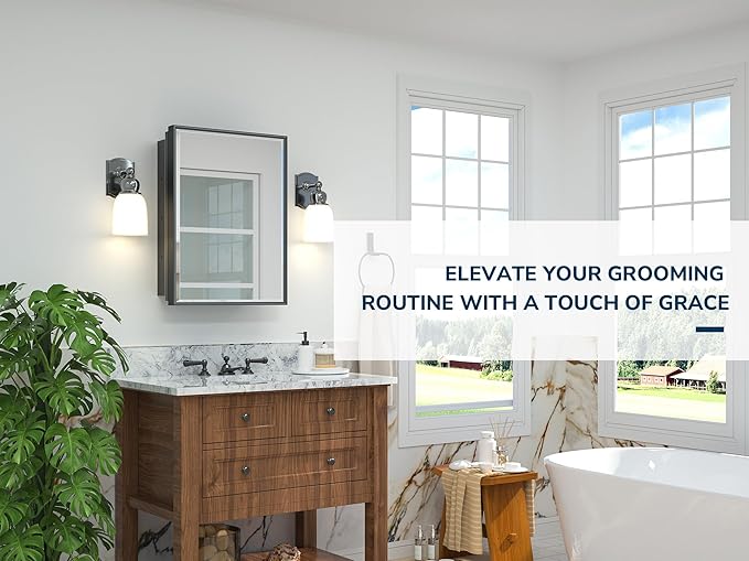 TETOTE Black Medicine Cabinet with Mirror for Bathroom 17x25 Inch Aluminum Framed Surface or Recessed Wall-Mounted Medicine Cabinets Beveled Mirror with Storage 1 Door Modern Farmhouse