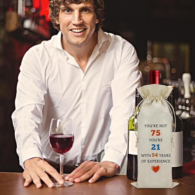 Funny 75th Birthday Gifts Wine Bag Birthday Gifts for Sister 75 Years Old Gifts for Someone Born in 1949 Wine Bottle Decoration Bag Turning 75 Gifts Wine Accessories Gifts for Wine Lovers