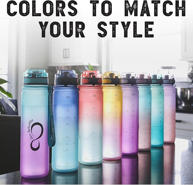 Live Infinitely 24 oz Water Bottle with Time Marker - Insulated Measured Water Tracker Screen - BPA Free Gym Water Bottle - Locking Flip Top Lid, Rubberized (Cotton Candy, 24oz)