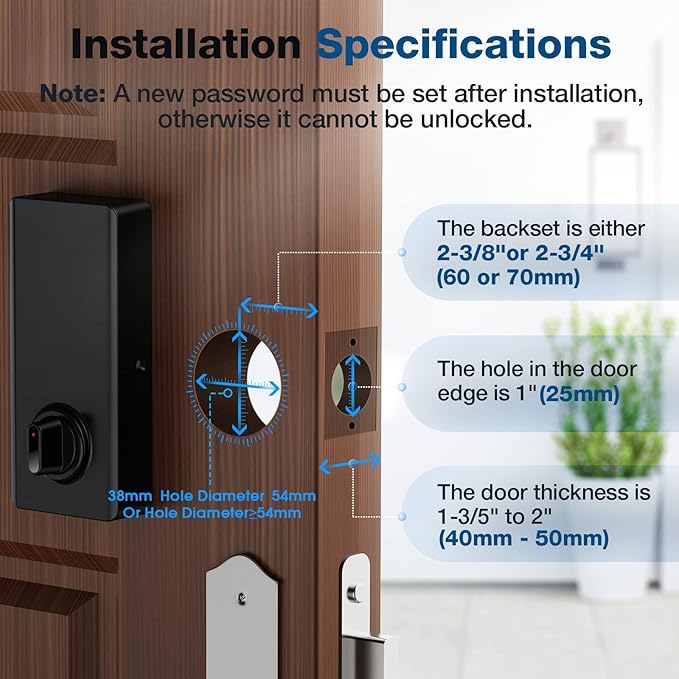 Fingerprint Keyless Entry Door Lock, Electronic Deadbolt Door Lock with, Anti-Peeping Smart Lock for Front Door, IP65 Waterproof Smart Deadbolt for Home