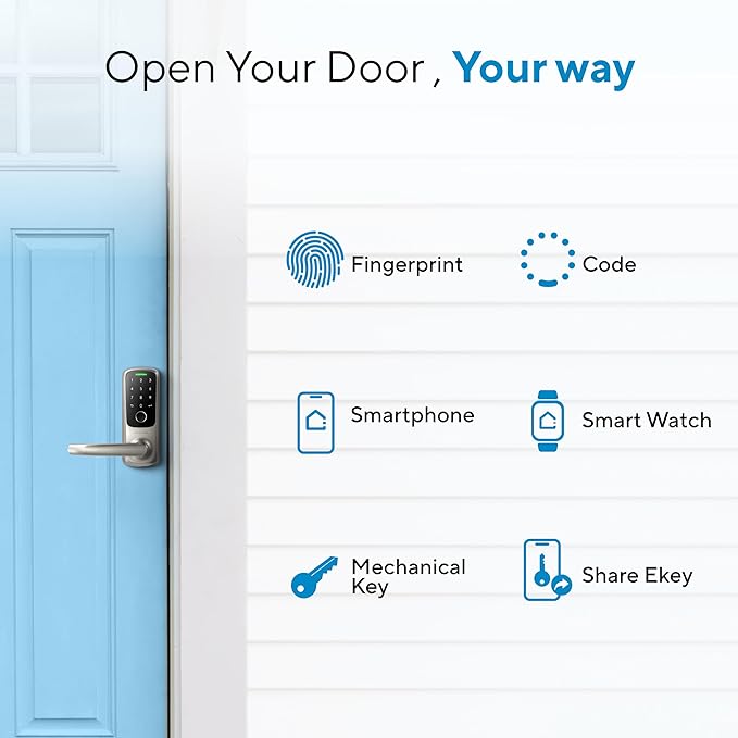 ULTRALOQ Latch 5 Smart Lock, Built- in WiFi 6 Fingerprint Door Handle Lock, Biometric Keyless Entry Door Lever with App, Digital Touchscreen Keypad, Smart Locks for Front Door, App Remote Control