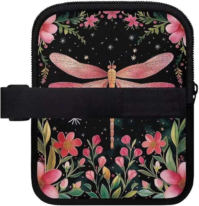 Dragonfly Flower Stanley Cup Pouch with Adjustable Strap Water Bottle Storage Bag 20oz-40oz IceFlow Tumbler Pouch for Stanley Accessories