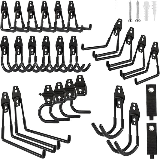 Garage Hook Heavy Duty Wall Storage Hangers, 26 Pack Garage Storage Hooks Steel Tool Black for Ladders, Ropes, Garden Tools