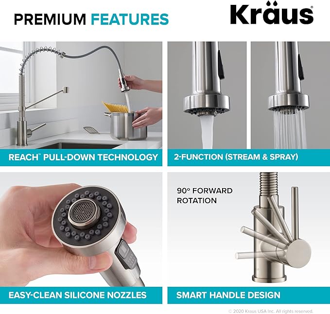 Kraus KPF-1610-FF-100CH Bolden Commercial Style Pull-Down Kitchen Purita Water Filter Faucet Combo, Chrome