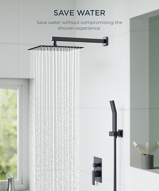 FORIOUS Rain Shower Head System, 10 Inch Shower Faucet Set with with handheld combo, Solid Brass Pressure Balanced Valve and Trim Kit Fixtures, Wall Mounted, Brushed Nickel (Stainless Steel, 10 inch)