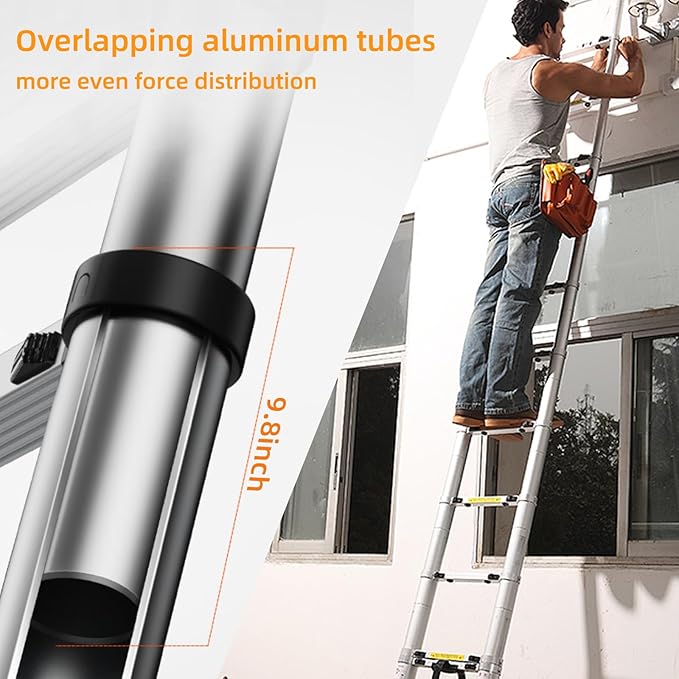 12.5FT Telescoping Ladder- Multi-Purpose Aluminum Extension Ladder Adjustable Compact Ladder for Household, RV, Outdoor, 330lbs Max Capacity…