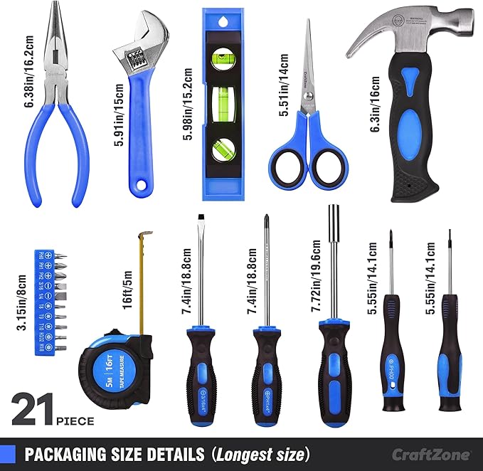 Tool Kit Portable,Basic Hand Tool Set 21Pcs with Pouch,Tool Bag for Home|Dorm|Office|DIY|Classroom,Deep Blue