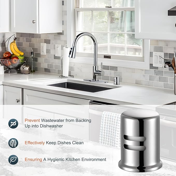 Dishwasher Air Gap Cover, Dishwasher Air Gap Cap for Kitchen Sink, Solid Brass Dishwasher Overflow Vent Cap Replacement Kit, Polished Nickel