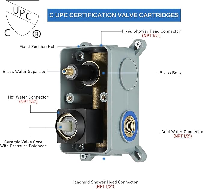 RUMOSE Brushed Gold Rainfall Shower System 12 Inch High Pressure Square Shower Head with 2 in 1 Handheld Spray Wall Mount Brass Bathroom Shower Faucet Set with cUPC Certified Rough-in Valve