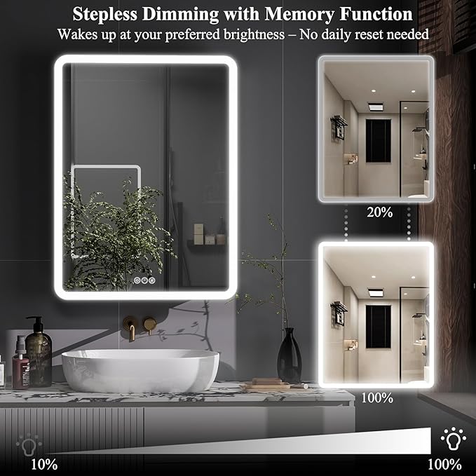 LED Bathroom Medicine Cabinet with Mirror, 24 Inch x 32 Inch Bathroom Mirror Cabinet with Door & Adjustable Shelves, Surface Mount or Recess Installation