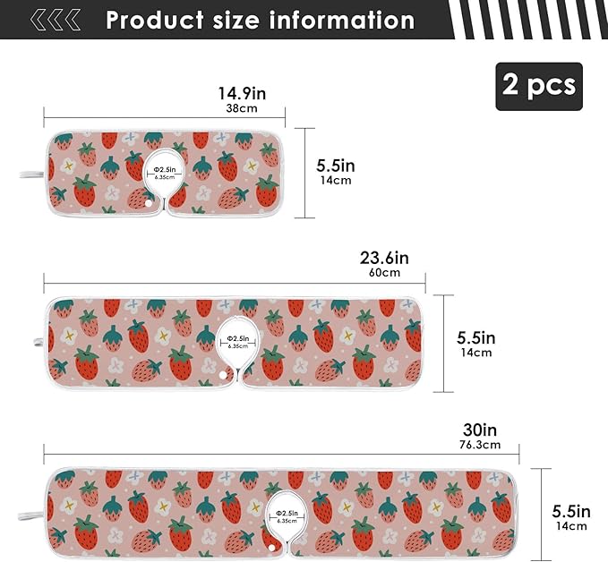 Kitchen Faucet Absorbent Mat,Strawberry Summer Berry Water Splash Guard for Sink, Faucet Drip Catcher Thicken Sponge Microfiber Faucet Water Catcher Mat Sink Absorbent Mat for Kitchen 23x5in 2 Pack