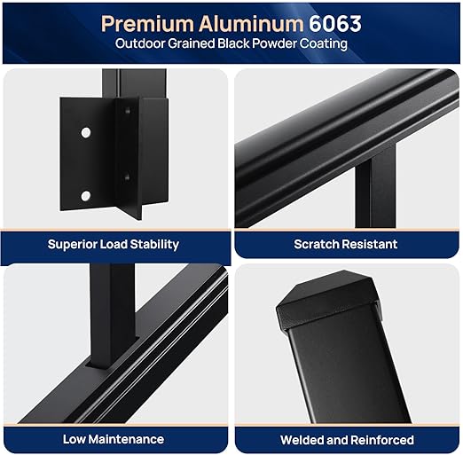 1 Pack 2.56 in. x 2.56 in. x 46 in. Aluminum Side Mount Railing Post for 36" Stair or Level Railing Kit, Black Textured Powder-Coat Finish Fascia Mount Post Outer Corner Side Post