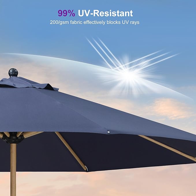 PURPLE LEAF 11 Feet Patio Umbrella Outdoor Table Umbrella Round Aluminum Market Umbrella with 8 Sturdy Ribs & Crank Commercial Outdoor Umbrellas for Garden Deck Patio, Navy Blue