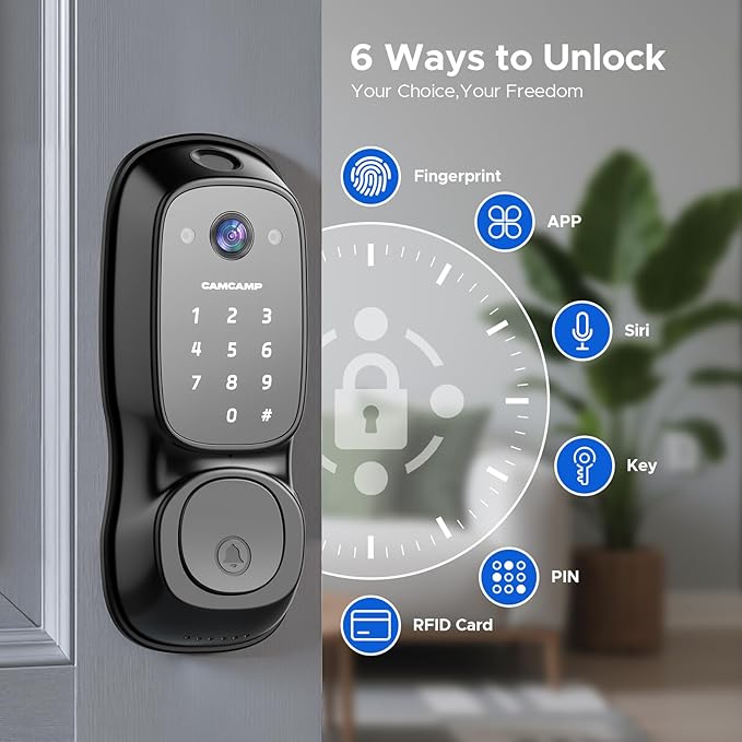 Smart Lock with Camera & Doorbell, 3-in-1 Smart Deadbolt for Front Door, Fingerprint Keyless Entry Door Lock with Live View, Video Smart Lock Built-in Wi-Fi, Auto Lock, Siri Unlock, IP66 Waterproof